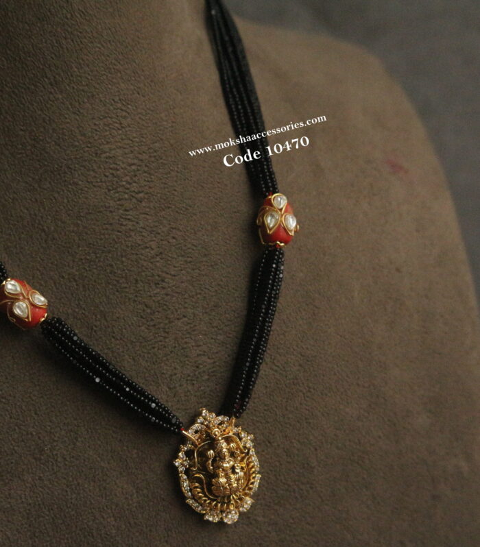 Nakshi lakshmi devi pendant with real corals and black beads