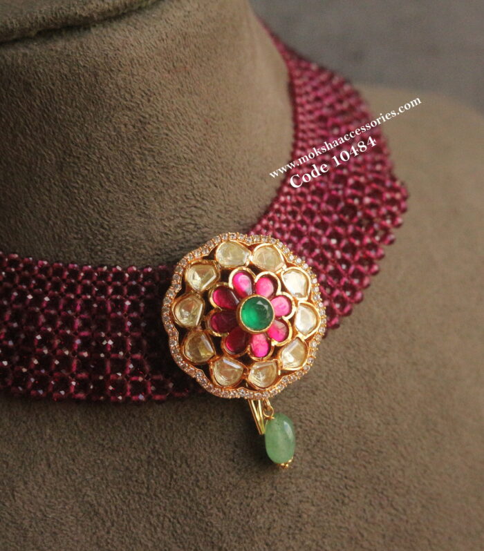 Beaded jali necklace with detachable pendant