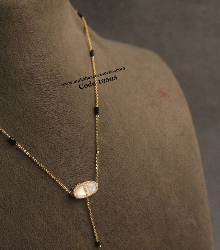 Real pearl shell pendant with gold chain and black beads with adjustable chain