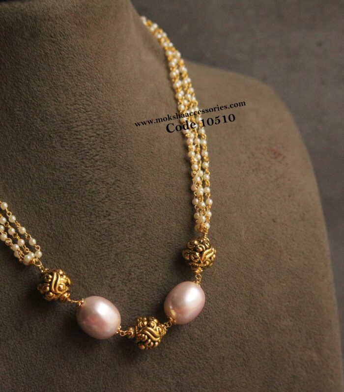 Pearls, nakshi gold balls and pearl chain mala
