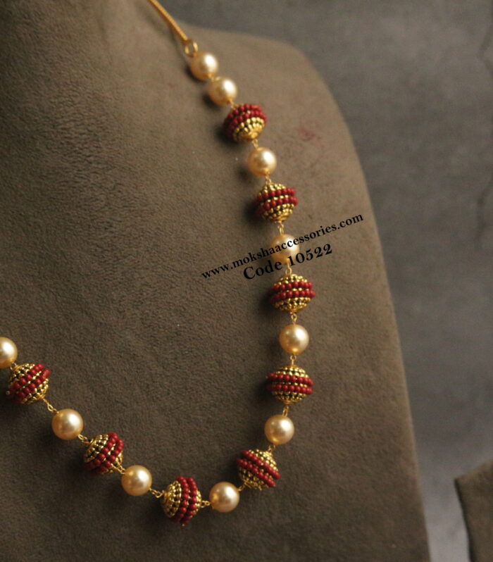 Nakshi coral balls with sarvoski pearl mala