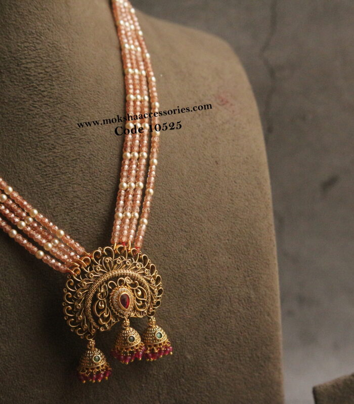 Nakshi pendant with real cz beads and sarvoski pearls