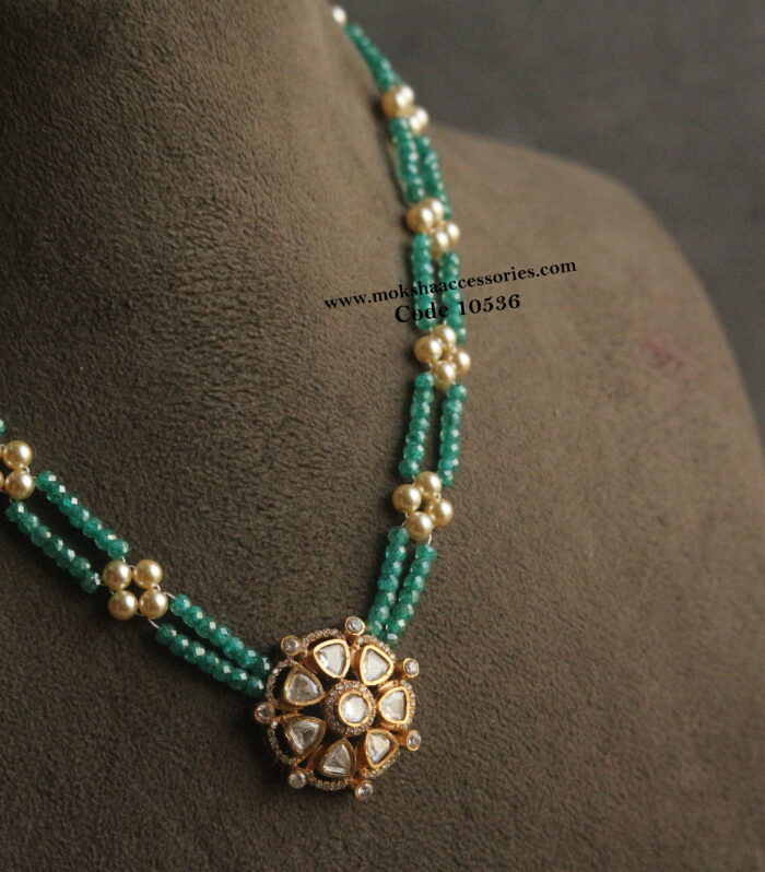 Mozonite stone pendant with sarvoski pearl and real cz beads
