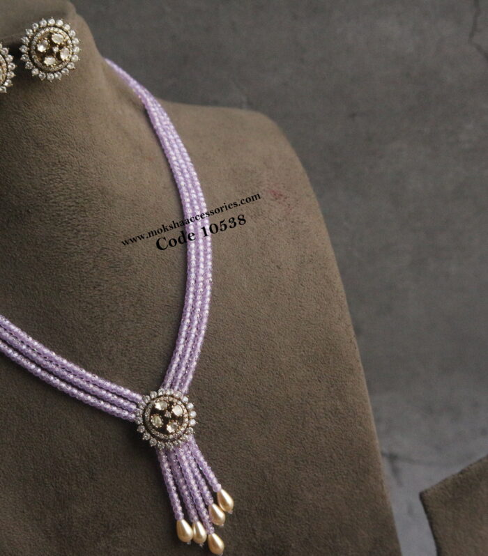 Mozonite stone pendant set with real cz beads and sarvoski drop pearls