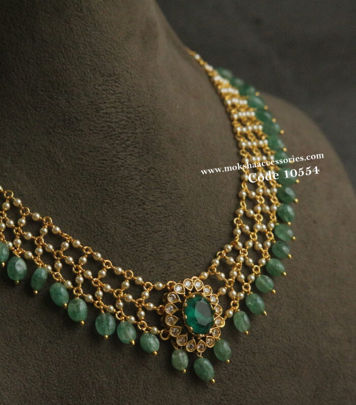 Sarvoski pearl jali mala with cz pendant