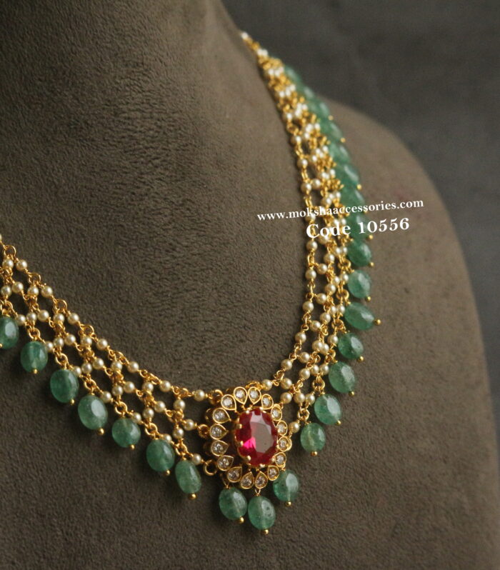 Sarvoski pearl jali mala with cz pendant