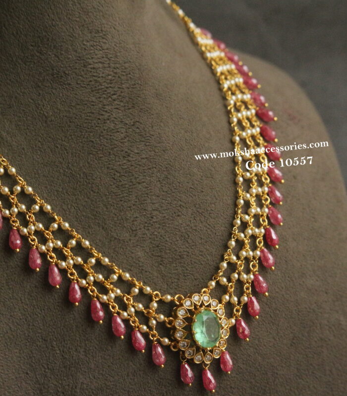 Sarvoski pearl jali mala with cz pendant