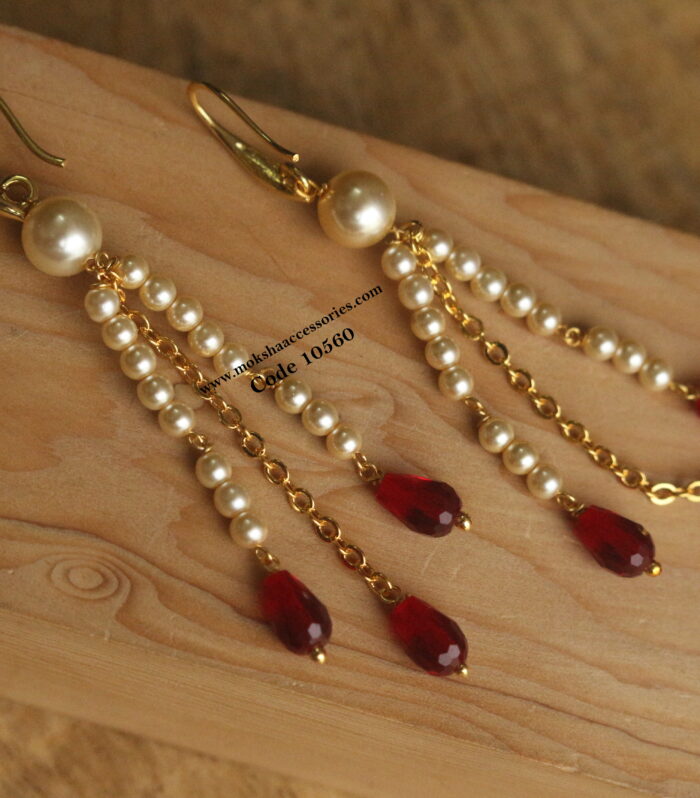Sarvoski pearl earrings with gold chain and cz drops