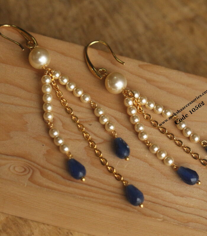 Sarvoski pearl earrings with gold chain and cz drops