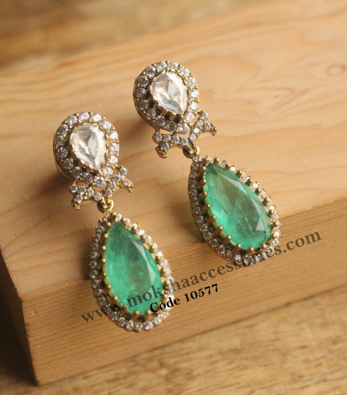 Mozonite and cz stone earrings with back screw