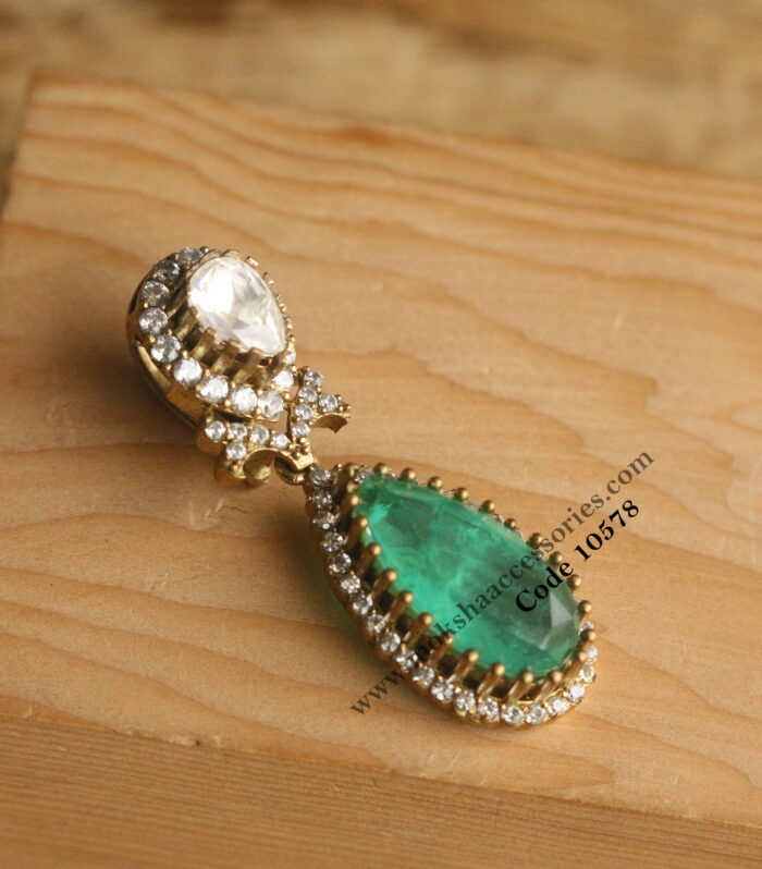 Mozonite and cz stone pendant with back open hook
