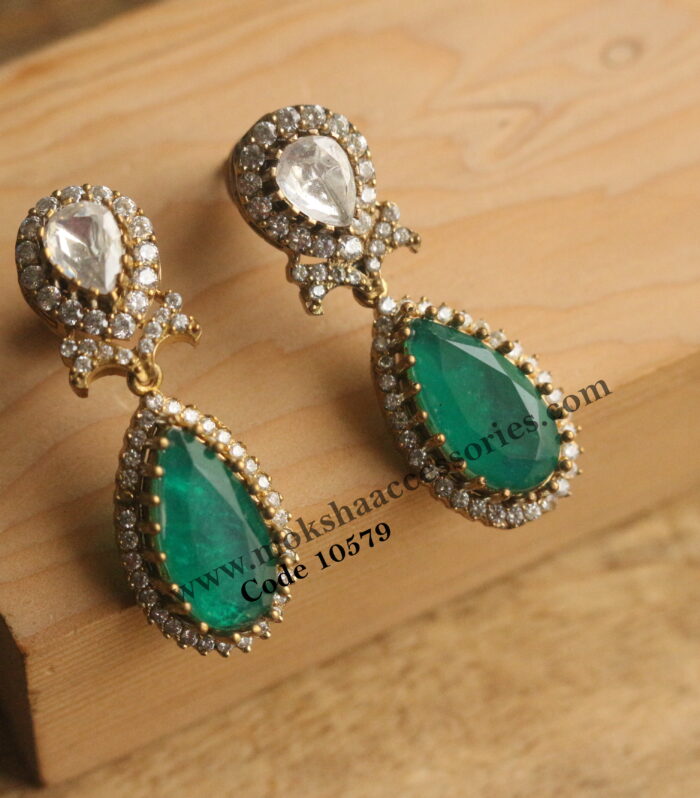 Mozonite and cz stone earrings with back screw