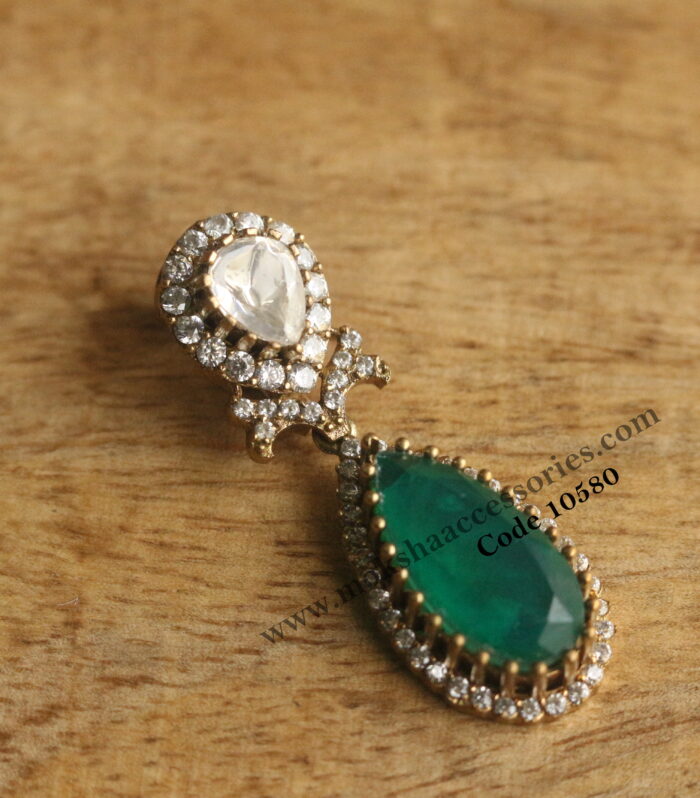 Mozonite and cz stone pendant with back open hook