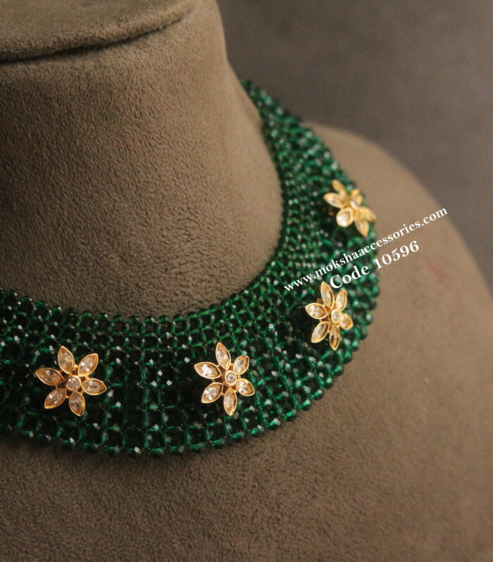 Jali cz necklace with cz flower pendants