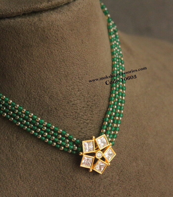 CZ pendants with green and onyx beads choker