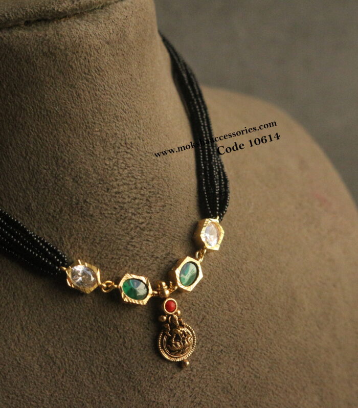kasu and cz stone pendant with black beads