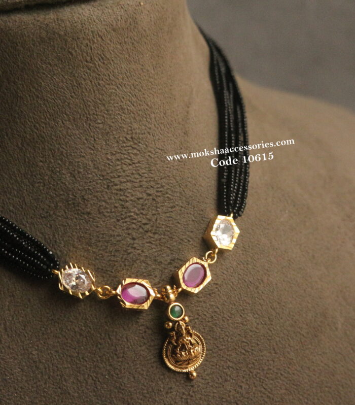 kasu and cz stone pendant with black beads