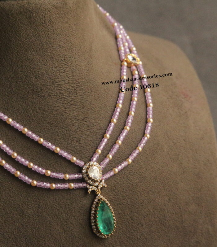 Mozonite stone pendant with real cz beads and sarvoski pearls