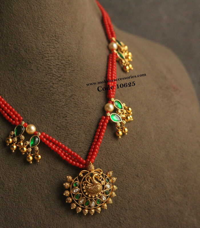 Nakshi pendant with corals and jadaukundan pendants