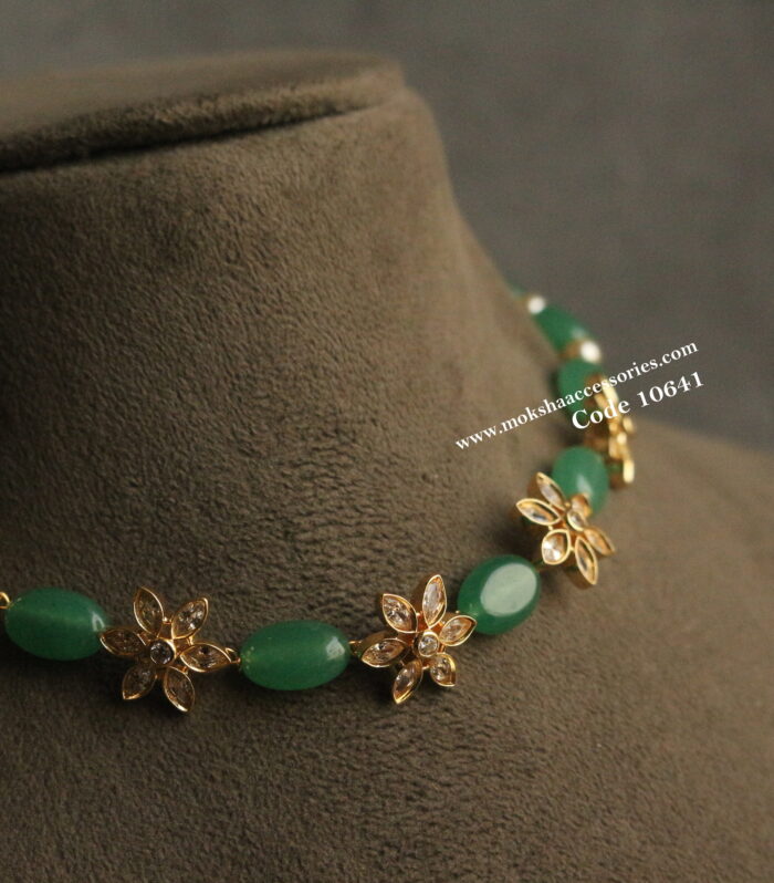 CZ flower pendants with onyx beads choker