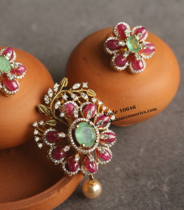 CZ beaded pendant set (Back hook available for pendant)