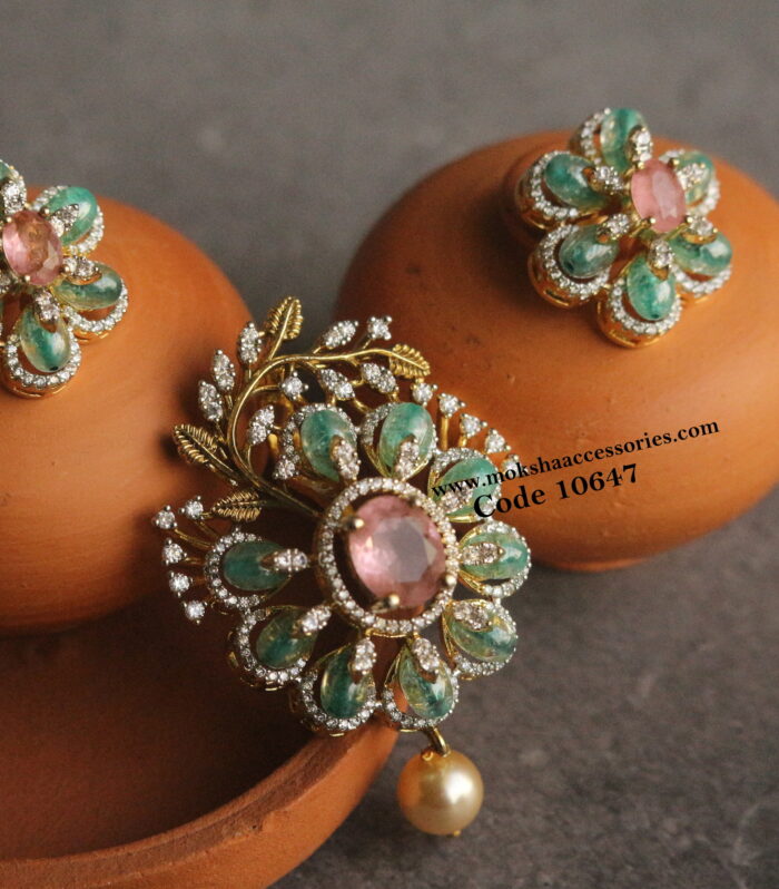 CZ beaded pendant set (Back hook available for pendant)