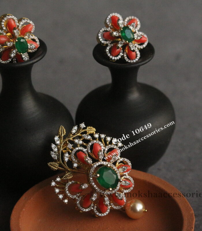 CZ beaded pendant set (Back hook available for pendant)