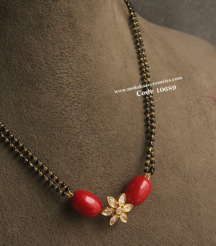 CZ flowers pendants with corals and black beads