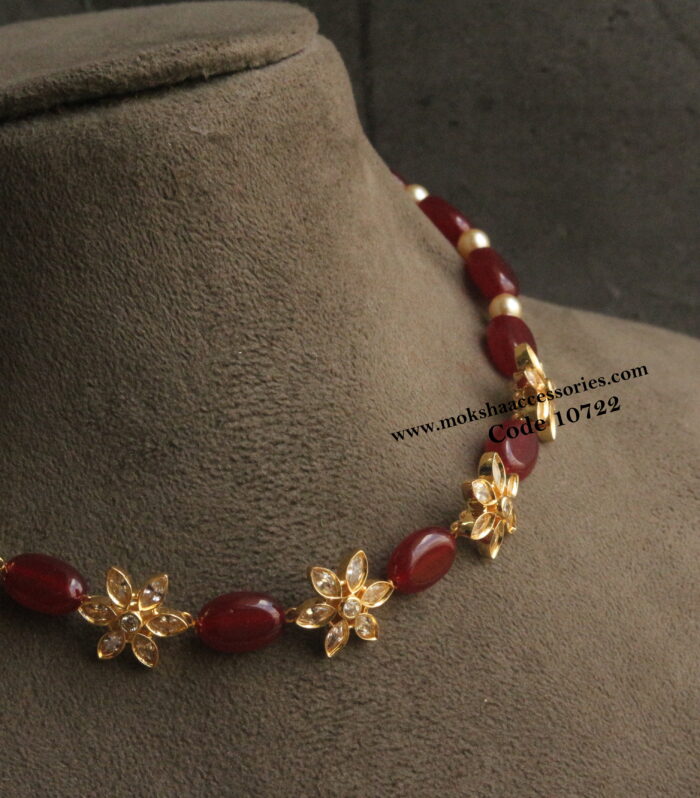 CZ pendants with onyx marroon beads choker