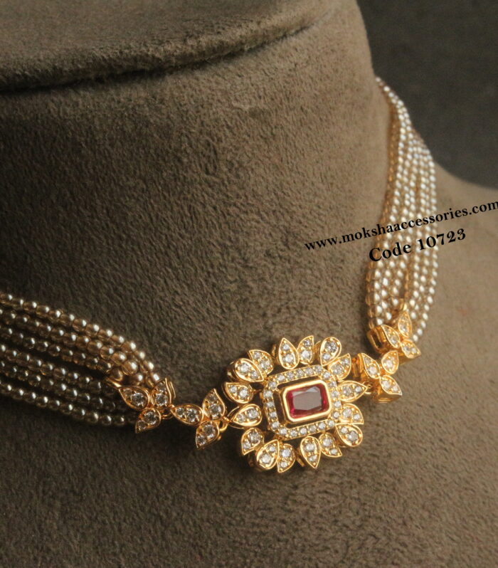 CZ pendant with onyx gold beads