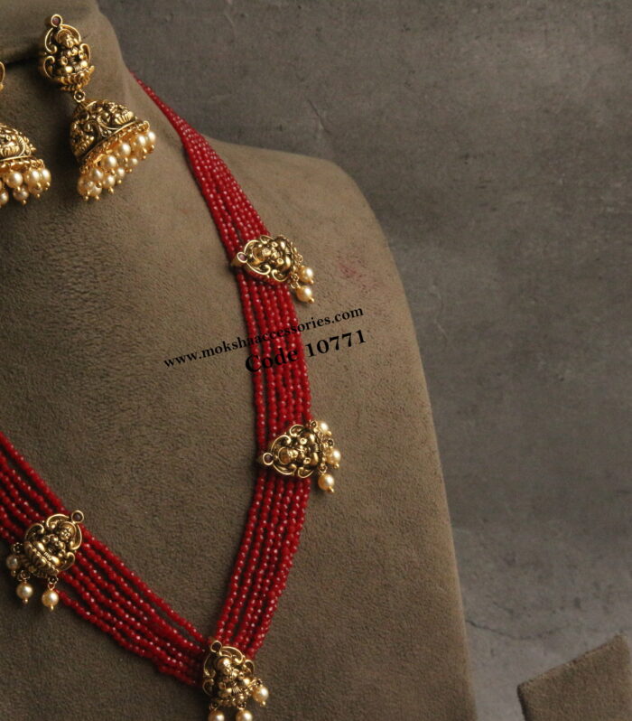 Nakshi pendant set with cz red beads