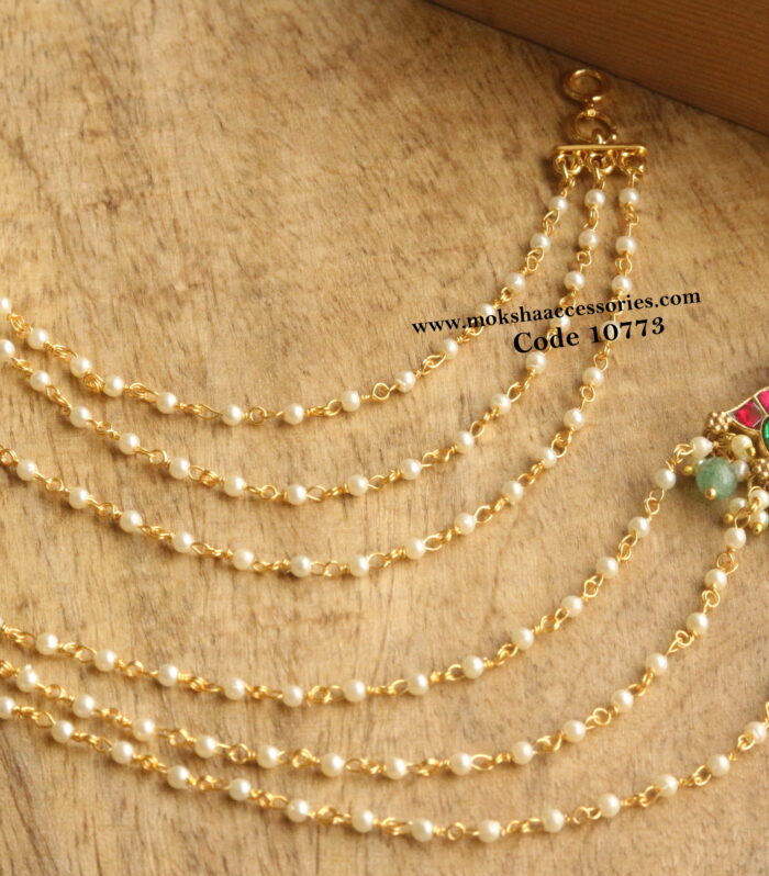 Jadaukundan multi layer pearl ear chains
