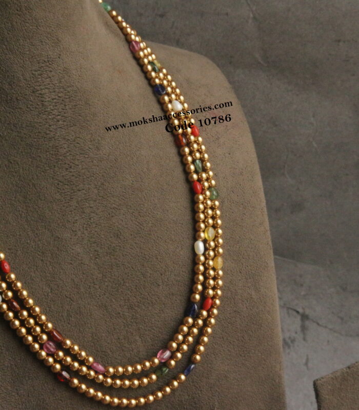 Gold sarvoski pearl mala with real navrathan beads