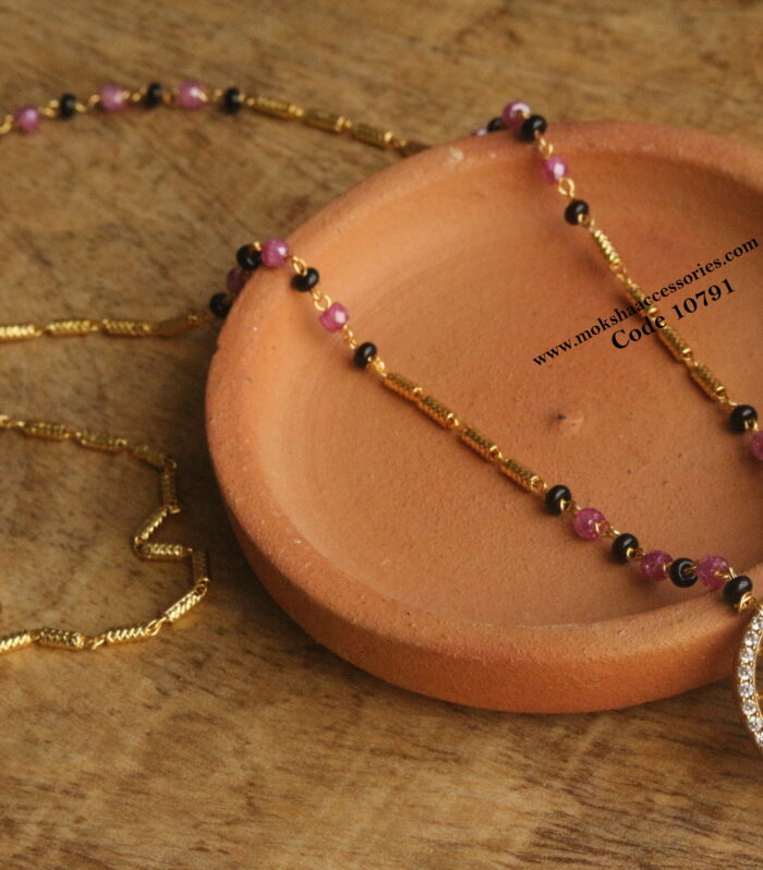 CZ pendant with black beads, real cz beads and gold chain