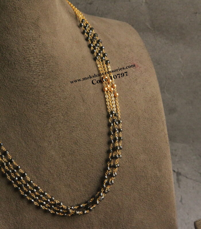 Real cz Black beads with gold chain and sarvoski pearls