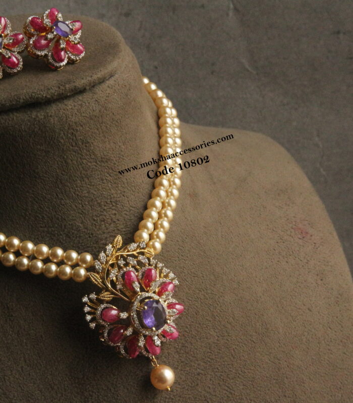 CZ beaded pendant set with sarvoski pearls