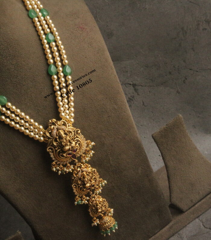 Nakshi pendant with sarvoski pearls and onyx drop beads haram
