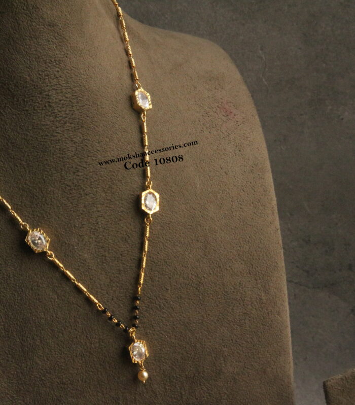 CZ pendants gold chain with black beads