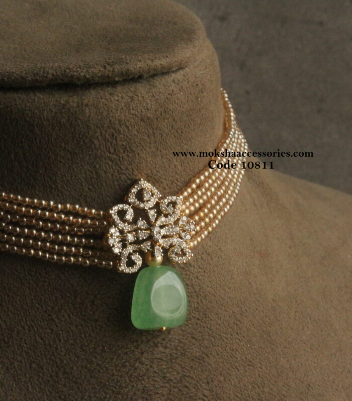 CZ pendant with onyx beads choker