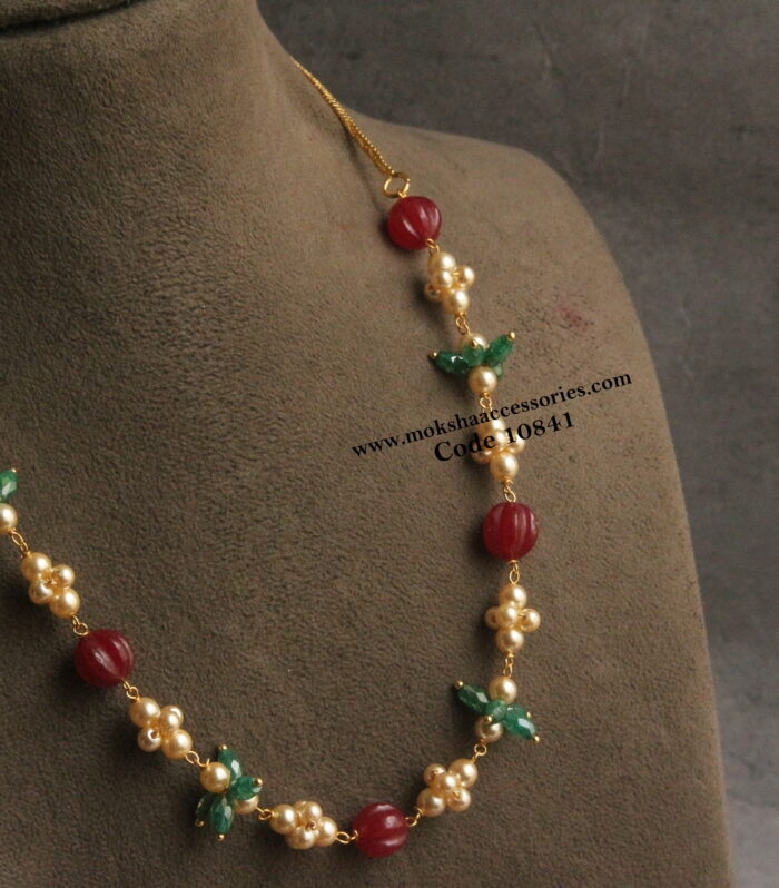 Pumpkin beads mala with sarvoski pearls and real cz crush beads