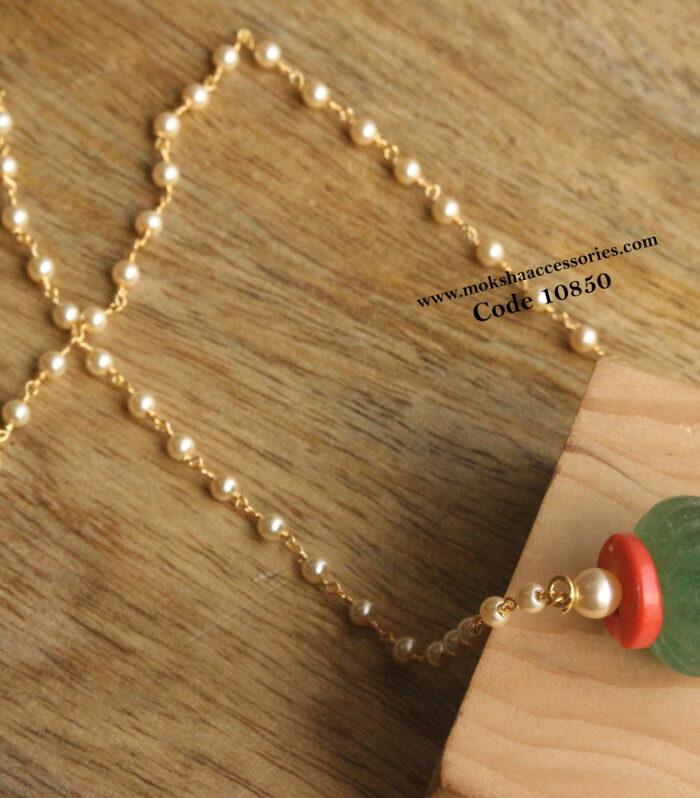 Real russian emerald with corals and sarvoski pearl chain