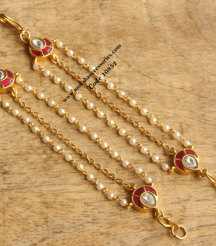 Jadaukundan straight ear chains with pearl chain