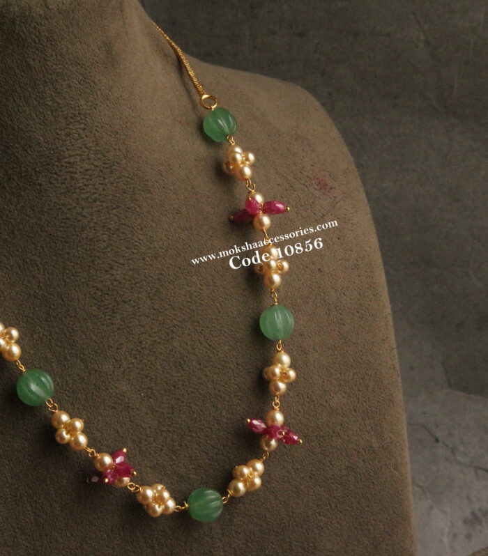 Pumpkin beads mala with sarvoski pearls and real cz crush beads