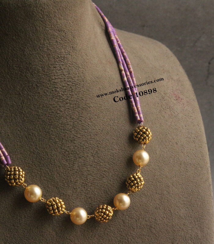 Nakshi gold balls and pipe beads mala