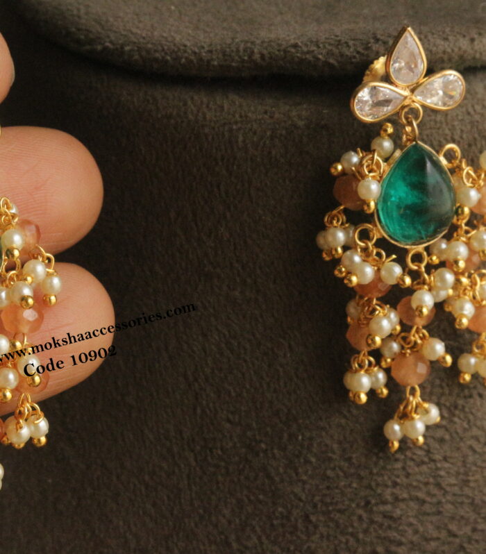 Polki earrings with pearl drops