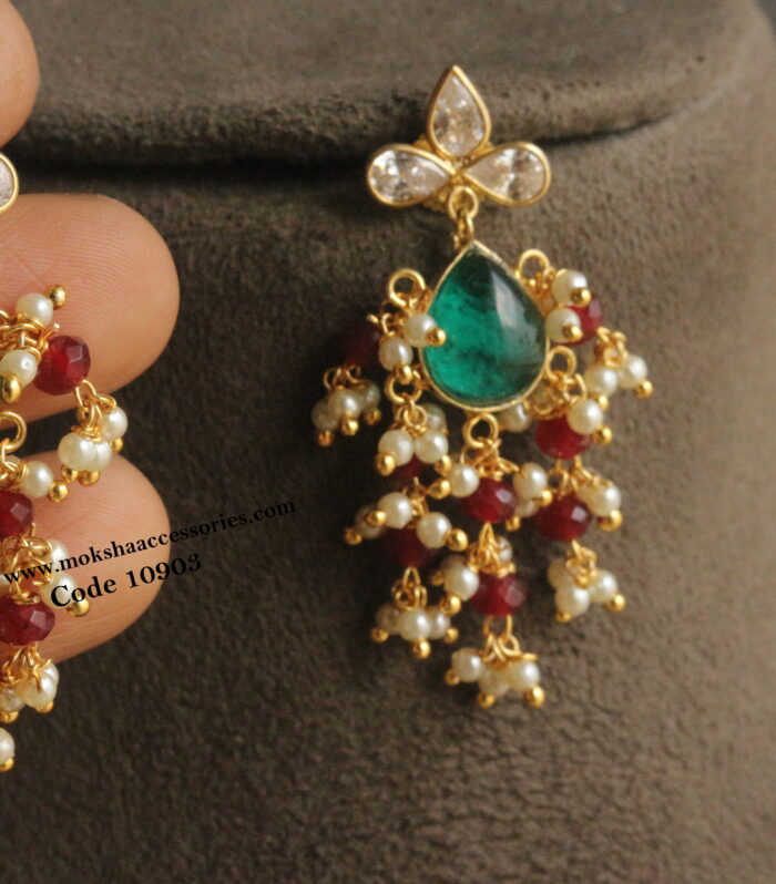 Polki earrings with pearl drops