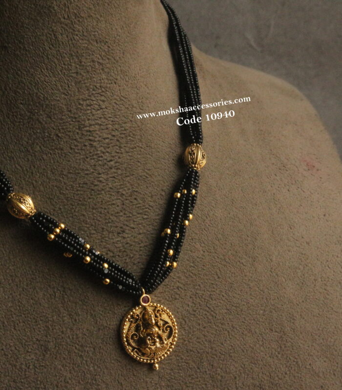 Lakshmi kasu with antique gold balls and black beads