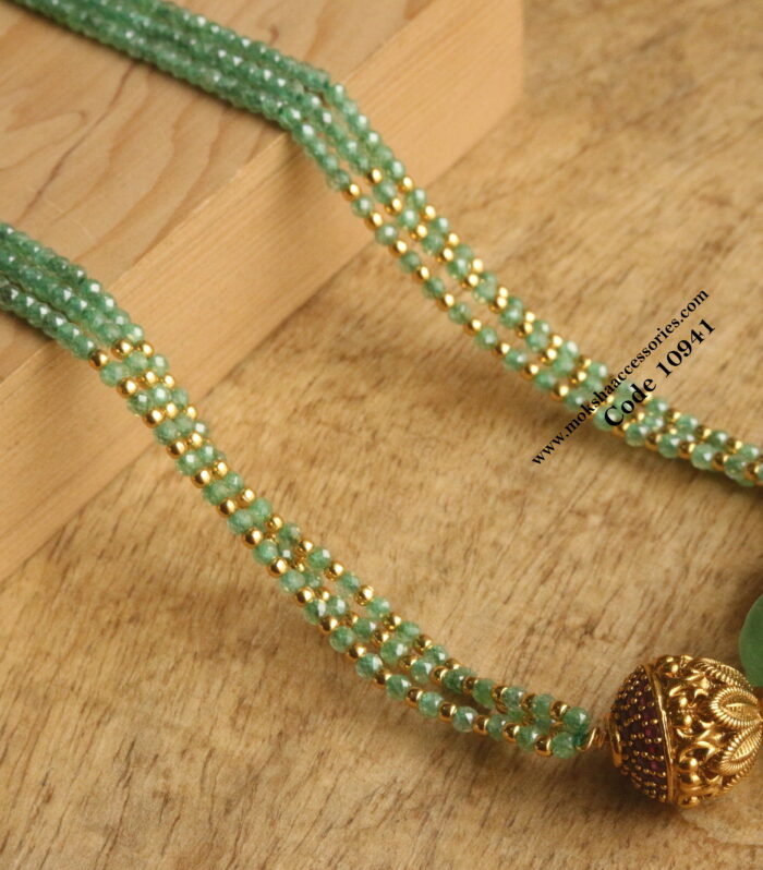Ruby stone nakshi gold balls with real russian pumpkin bead, real cz beads and gold balls mala