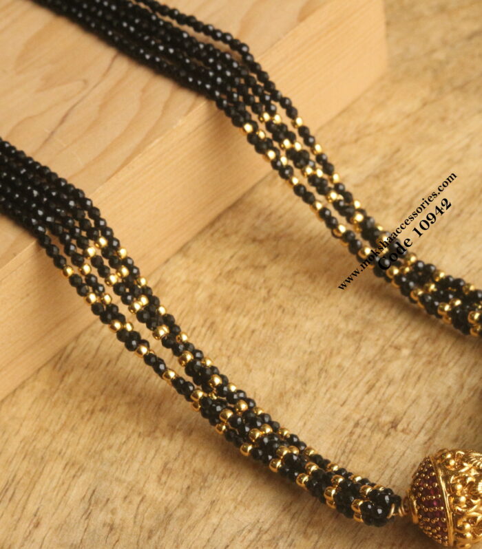 Ruby stone nakshi gold balls with real russian pumpkin bead, black beads and gold balls mala