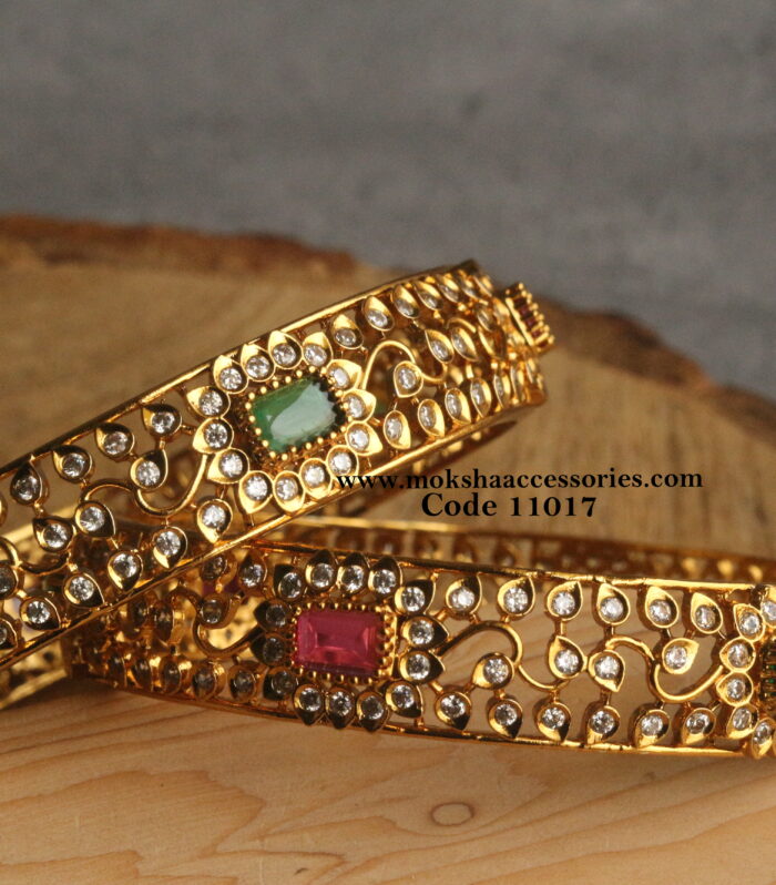 Nakshi cz ruby and emerald stone bangles set of 2 (Available in 2.6-1 , 2.8-1)